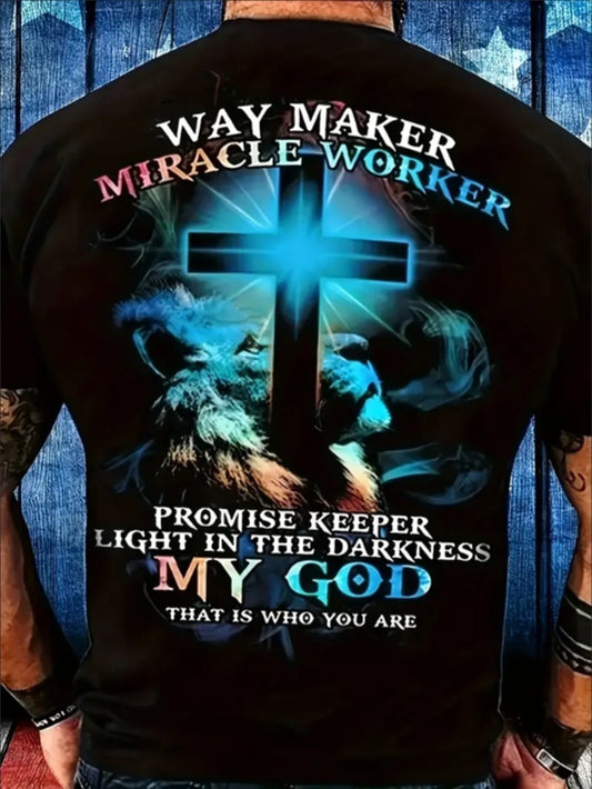 Men's Waymaker Miracle Worker Religious Graphic T-Shirt