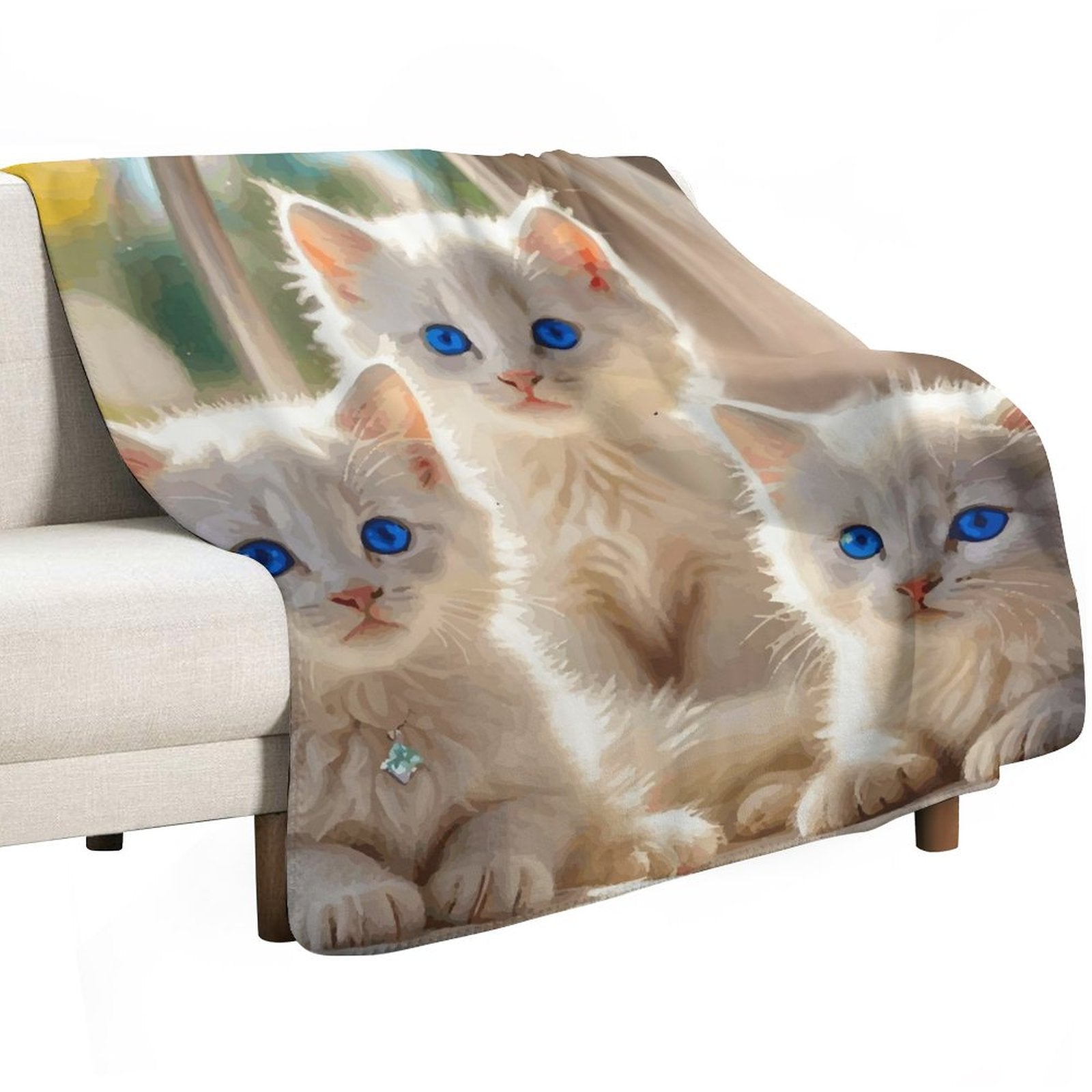 Fluffy White Kittens with Blue Eyes Sherpa Fleece Throw Blanket