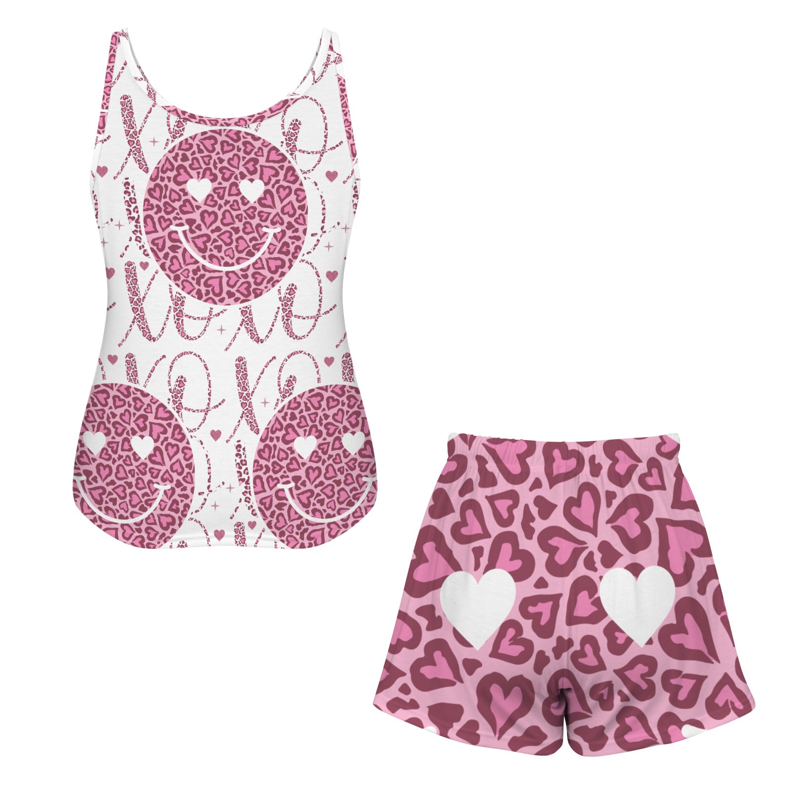 Happy Face XO's Women's 2-piece Tank Top Pajama Shorts Set (Made in USA)
