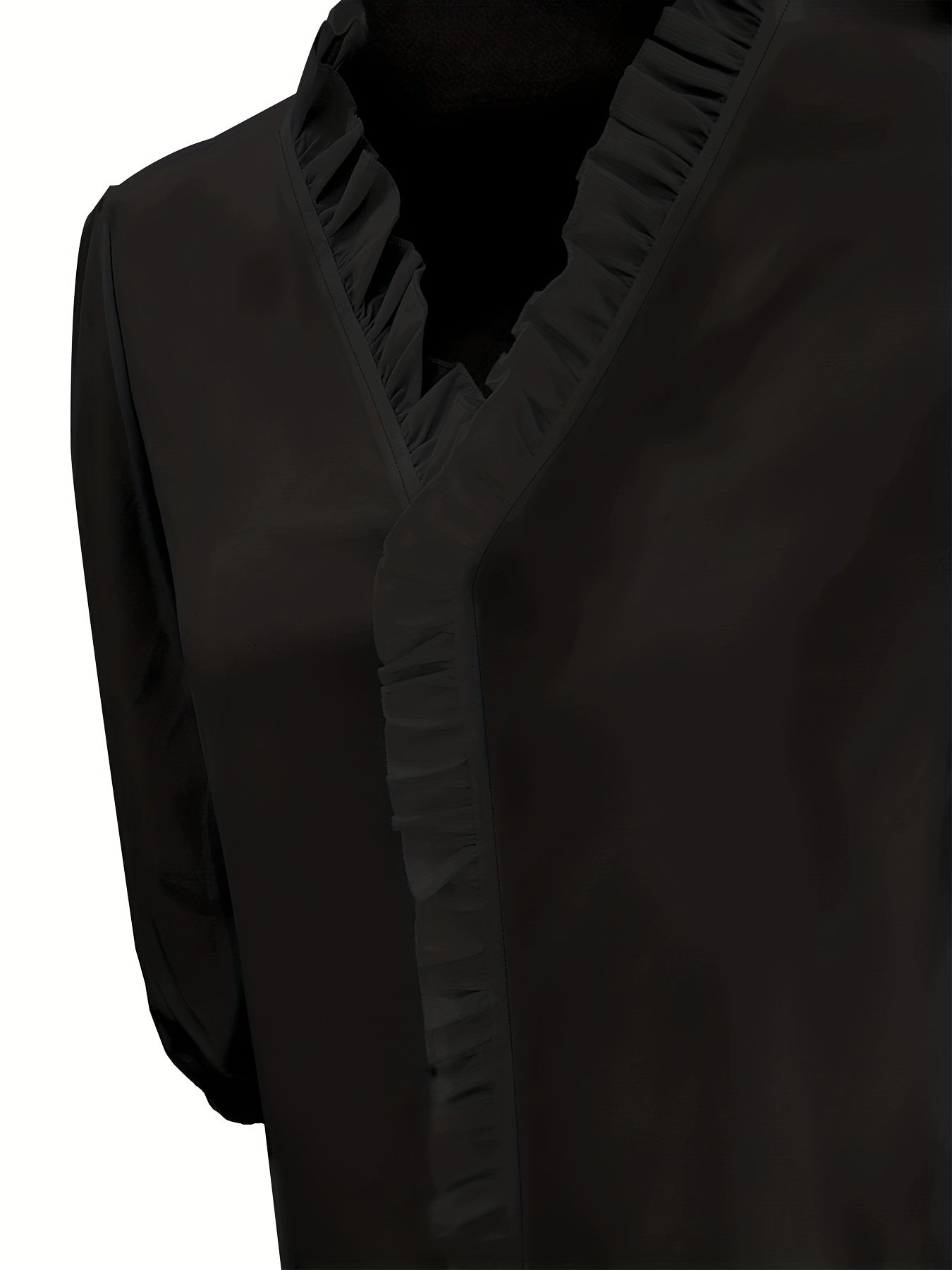 Pure Color Ruffle Hemline Shirt Casual V-neck Long Sleeve Shirt