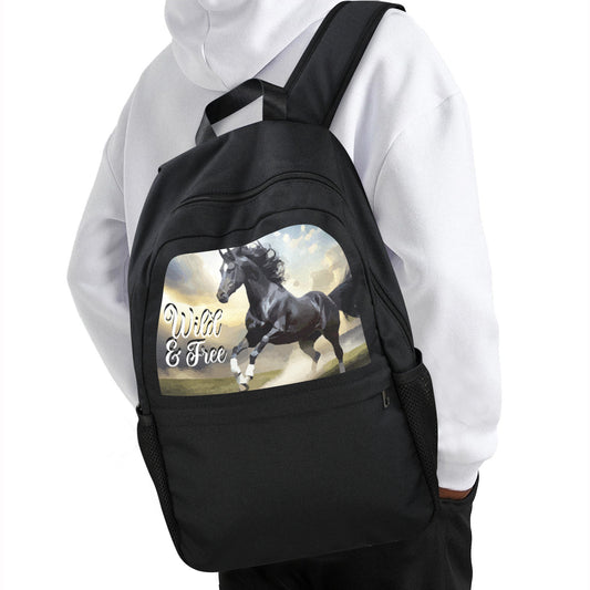 Wild & Free Black Horse Casual Backpack | Upper Part Printing