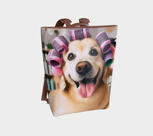 Dog in Curlers Vegan Leather Backpack