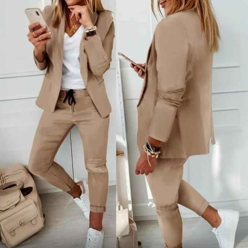 Women's Business Solid Color Long Sleeve 2-piece Pants Set