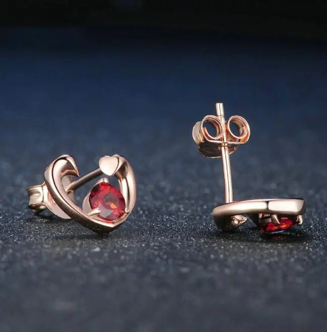 Heart Shaped Rose Gold Gemstone Studs in 925 Silver