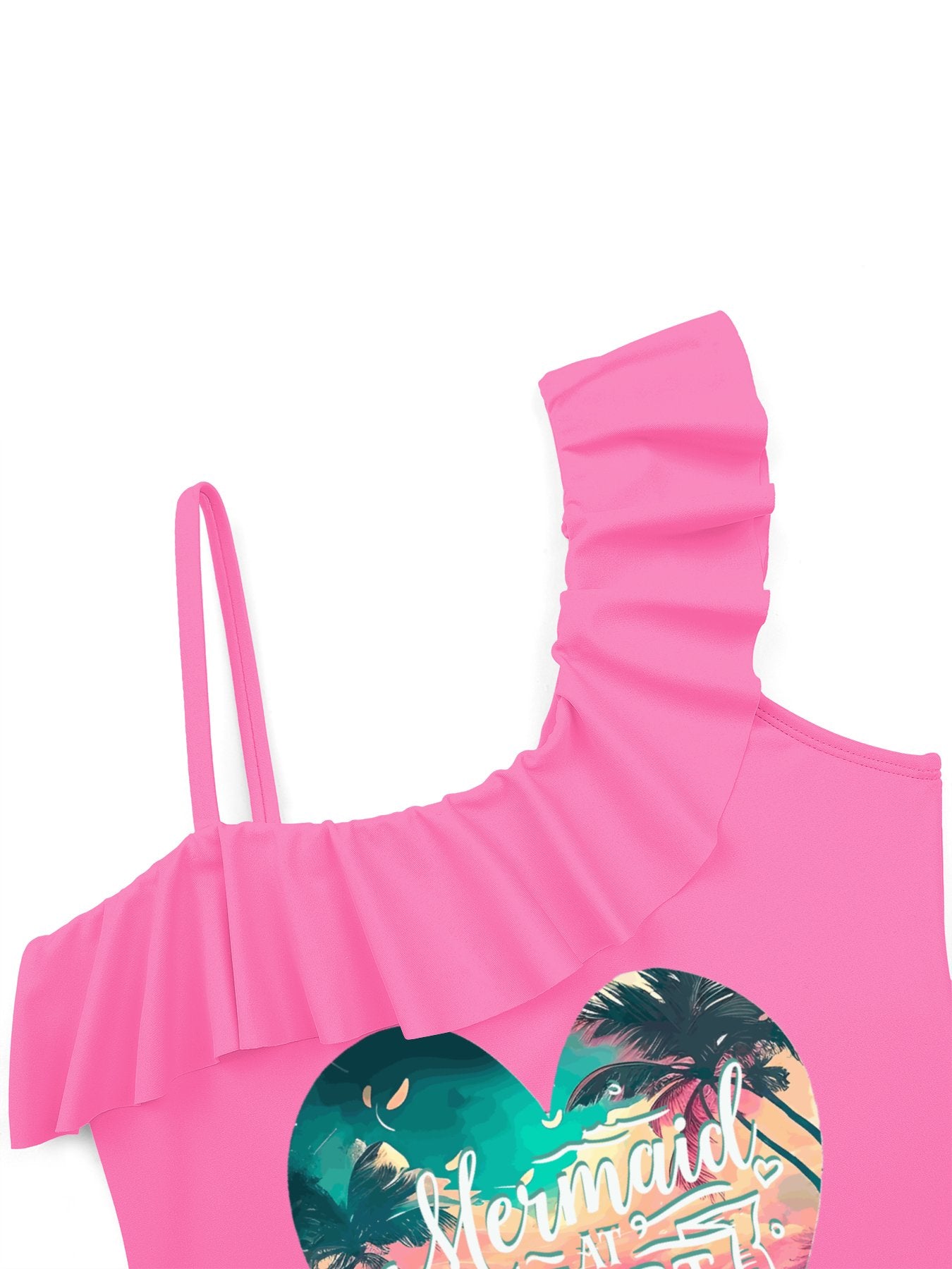 Girl's Mermaid at Heart Ruffled One-Piece Swimsuit (Front Printing)