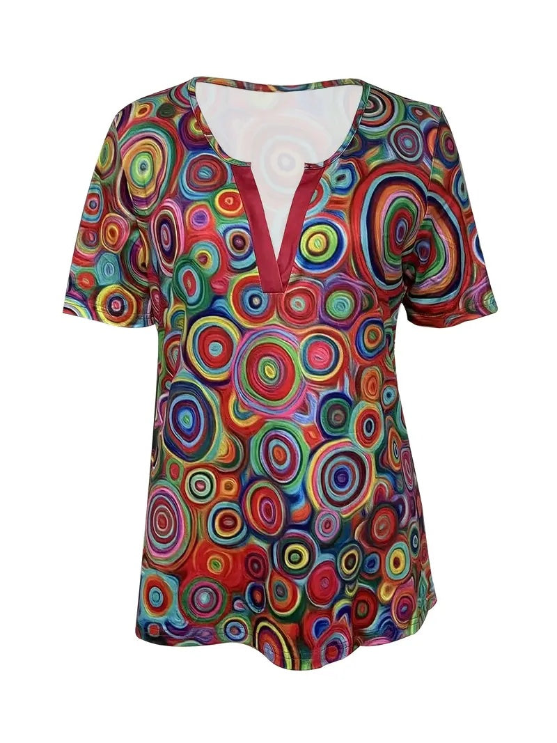 Red Candy V-neck Short Sleeve Loose Casual Shirt