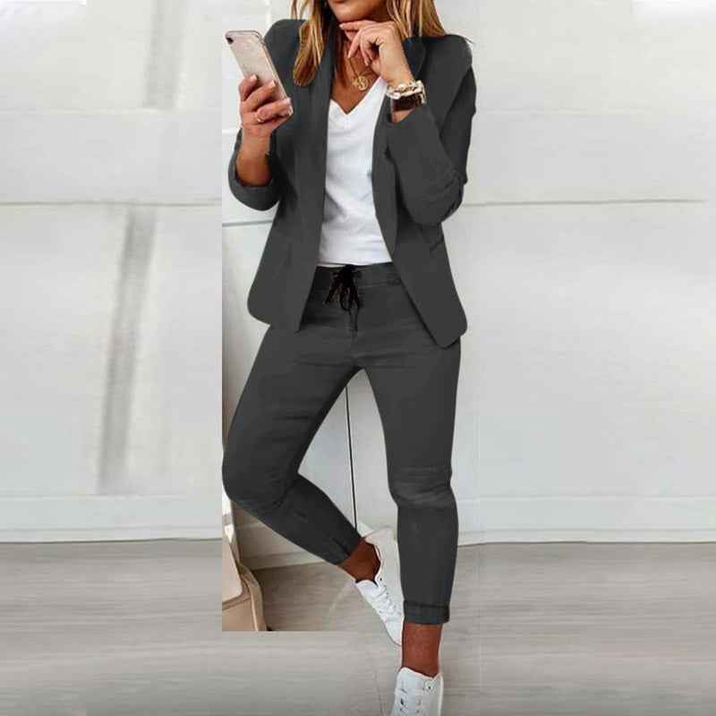 Women's Business Solid Color Long Sleeve 2-piece Pants Set