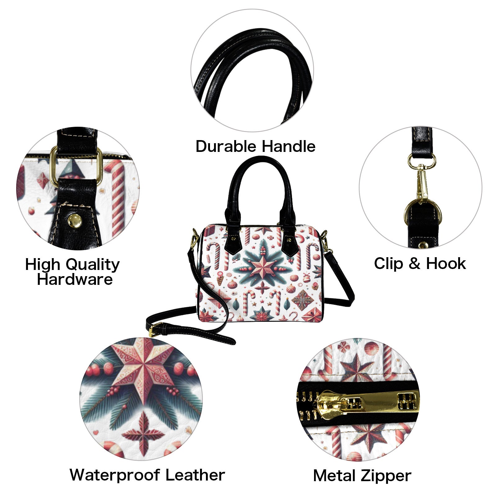 Christmas Candy Canes Custom Handbag with Black Handle