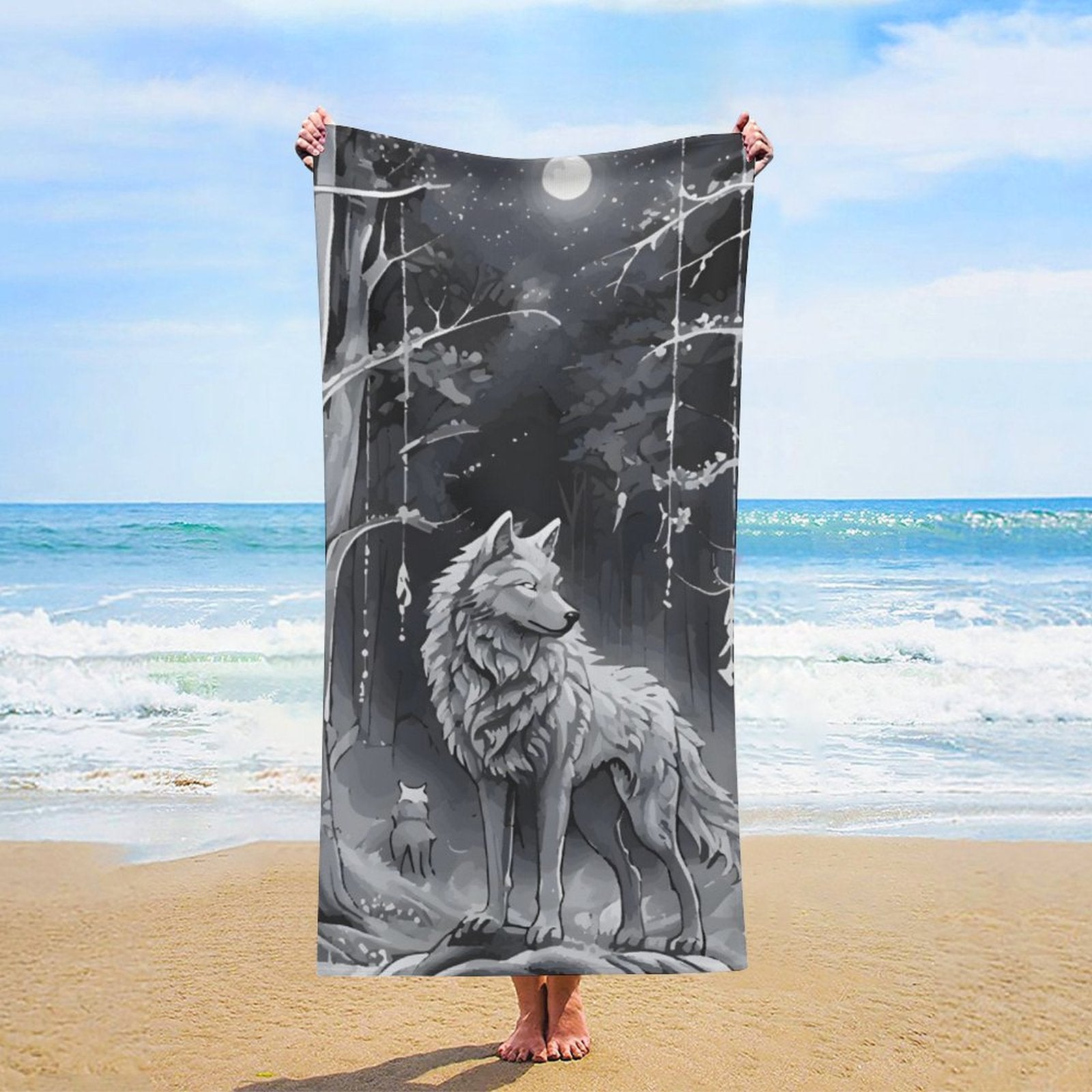 Ethereal Wolf in the Moonlight Beach Towel - 61.4