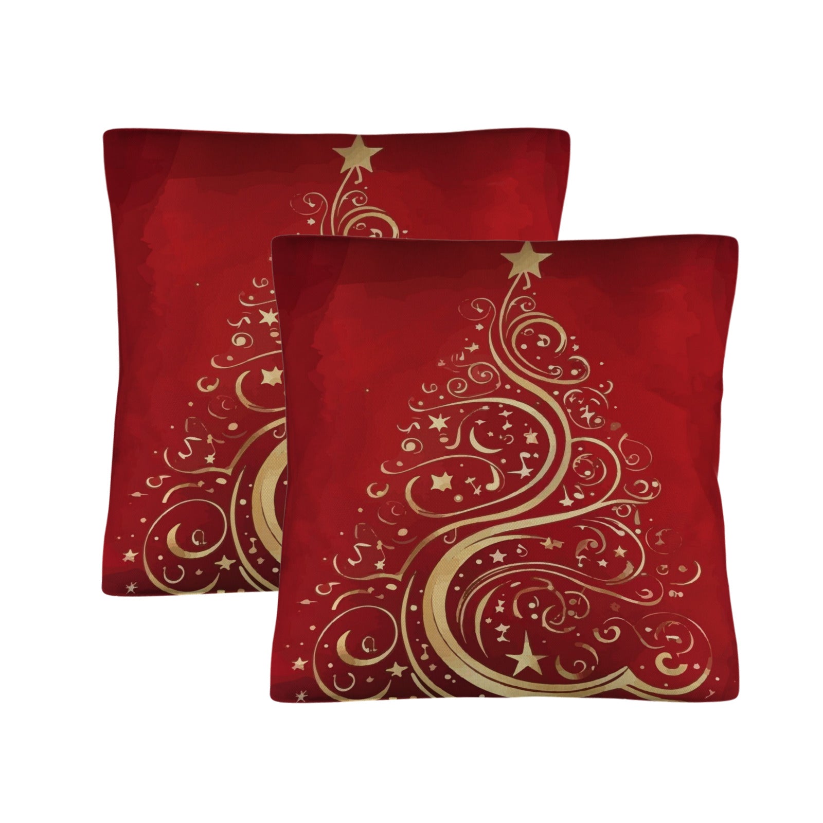 Gold Christmas Tree on Red Pillow Cases Throw Pillow Covers - 18 x 18 inch