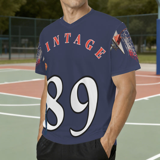 Vintage 89 Basketball Player Men's V-Neck Jersey (Model T97)