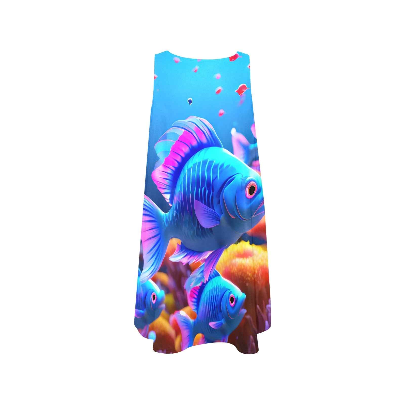 Blue Fish Sleeveless A-Line Pocket Dress (Model D57)