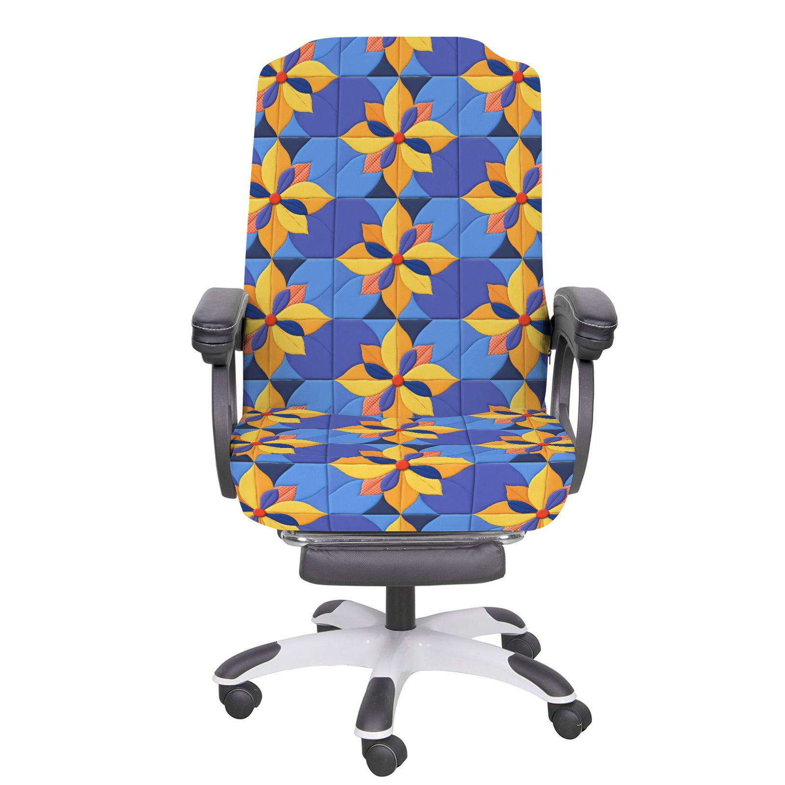 Faux Quilted Orange Stars Office Chair Cover (Made in USA)