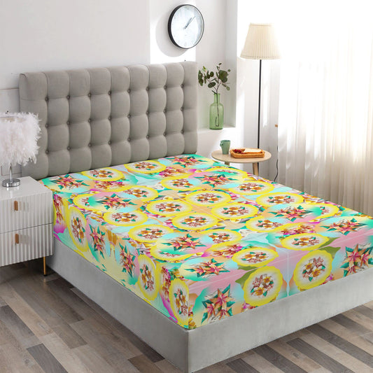 Floral Circle Pastel Pattern Double Bed Fitted Sheet 54" x 75" x 13" | Ships from USA