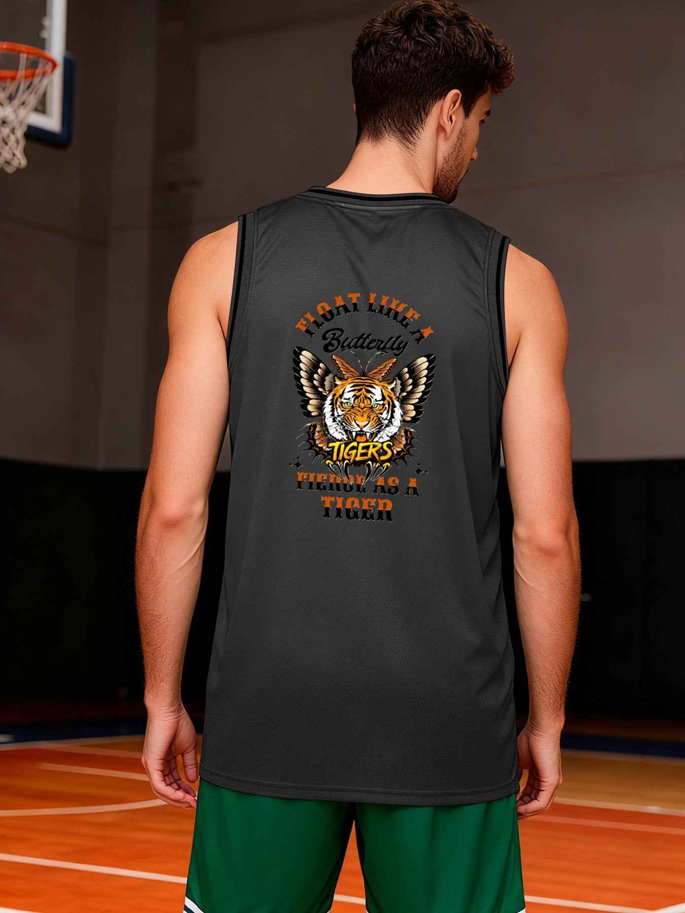 Float Like a Butterfly Fierce Tiger Adult Dark Grey Basketball Jersey | Ships From USA