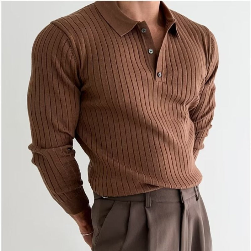 Men's Slim Knitted Long Sleeve Polo Shirt