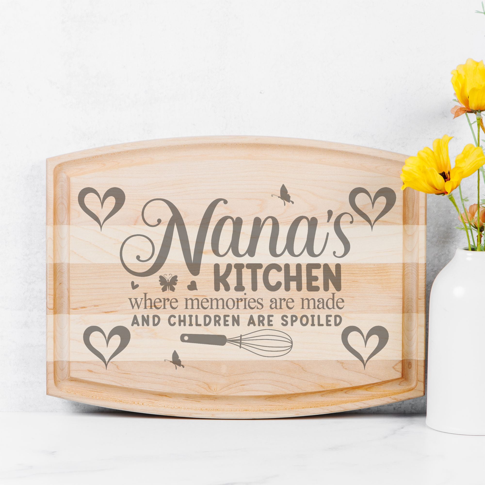 Nana's Kitchen Arched Wood Cutting Board with Groove - 12