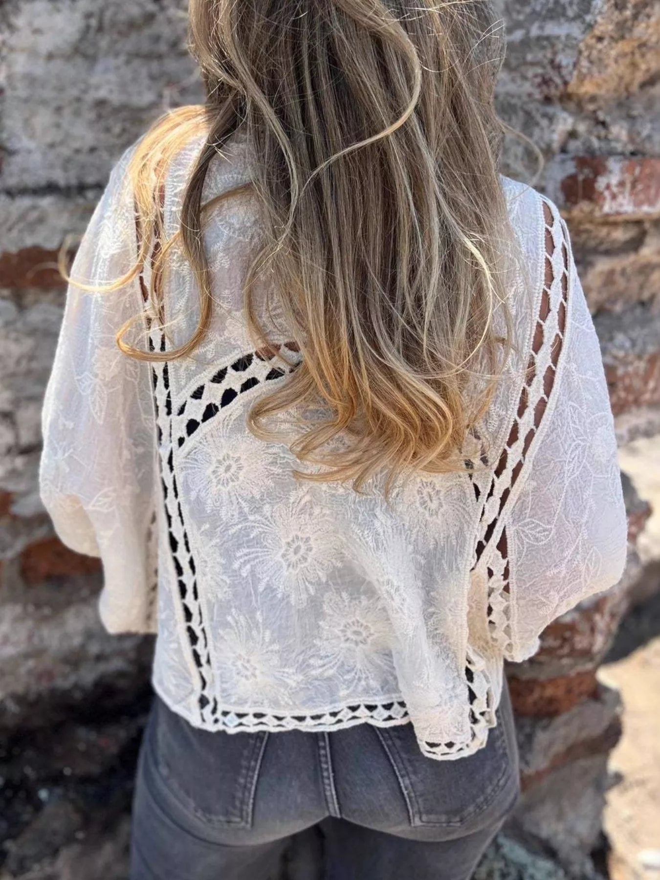 Women's Plus Size Embroidered Lacy Open Front Cardigan