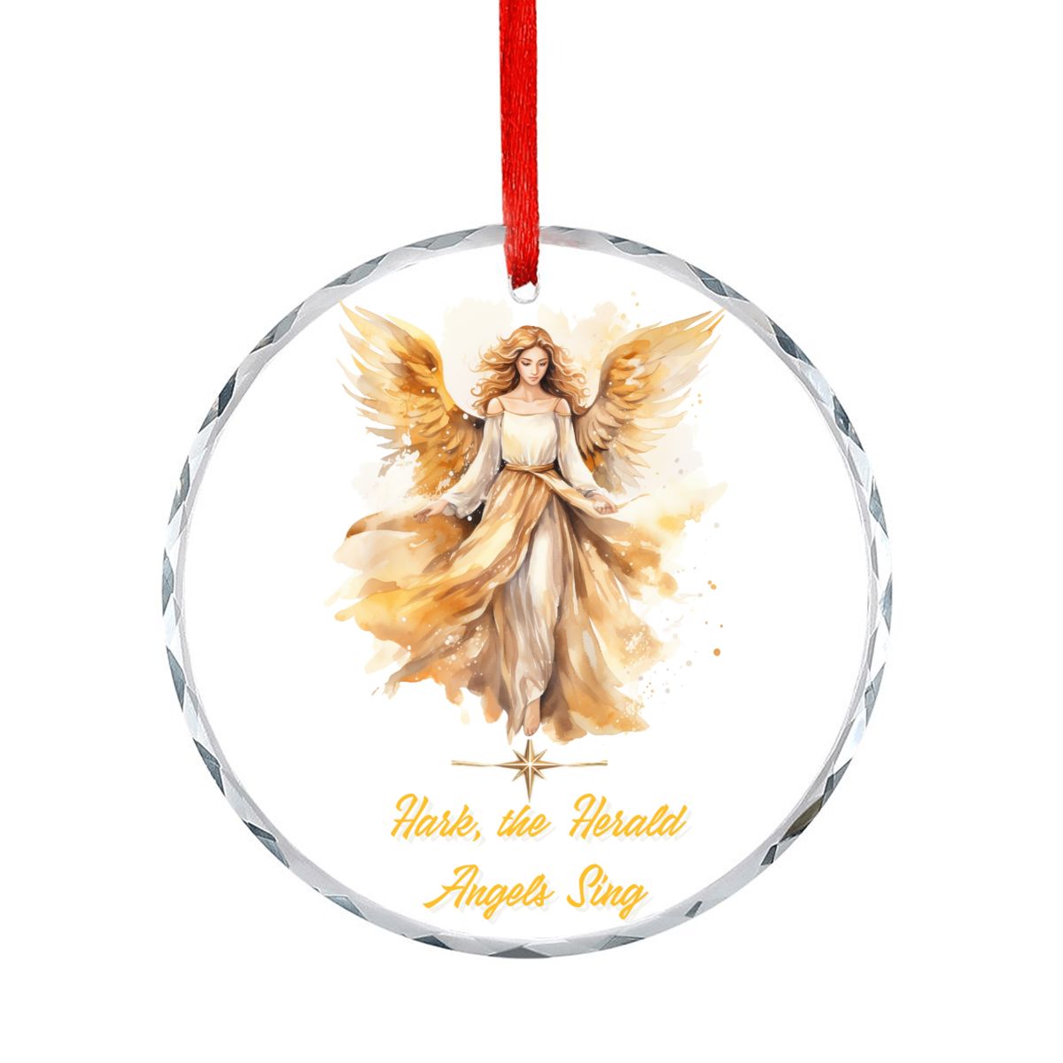 Hark the Herald Angel Sings Round Glass Christmas Ornament (Made in USA)