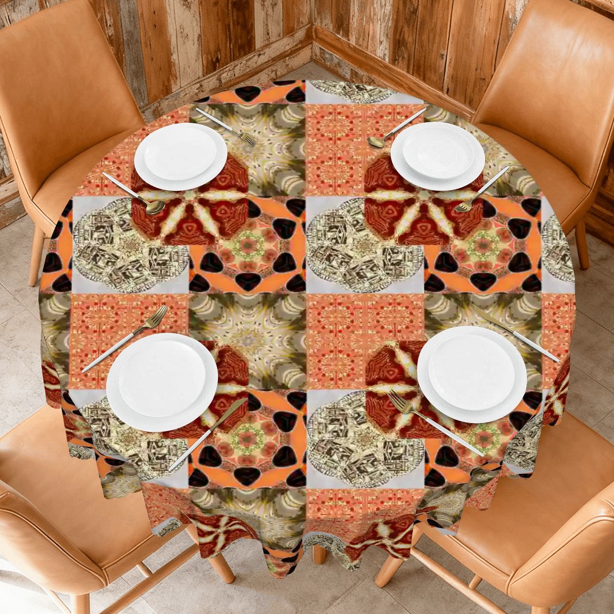 Crazy Quilt Heritage Revival Round Tablecloth with Wavy Edge 60