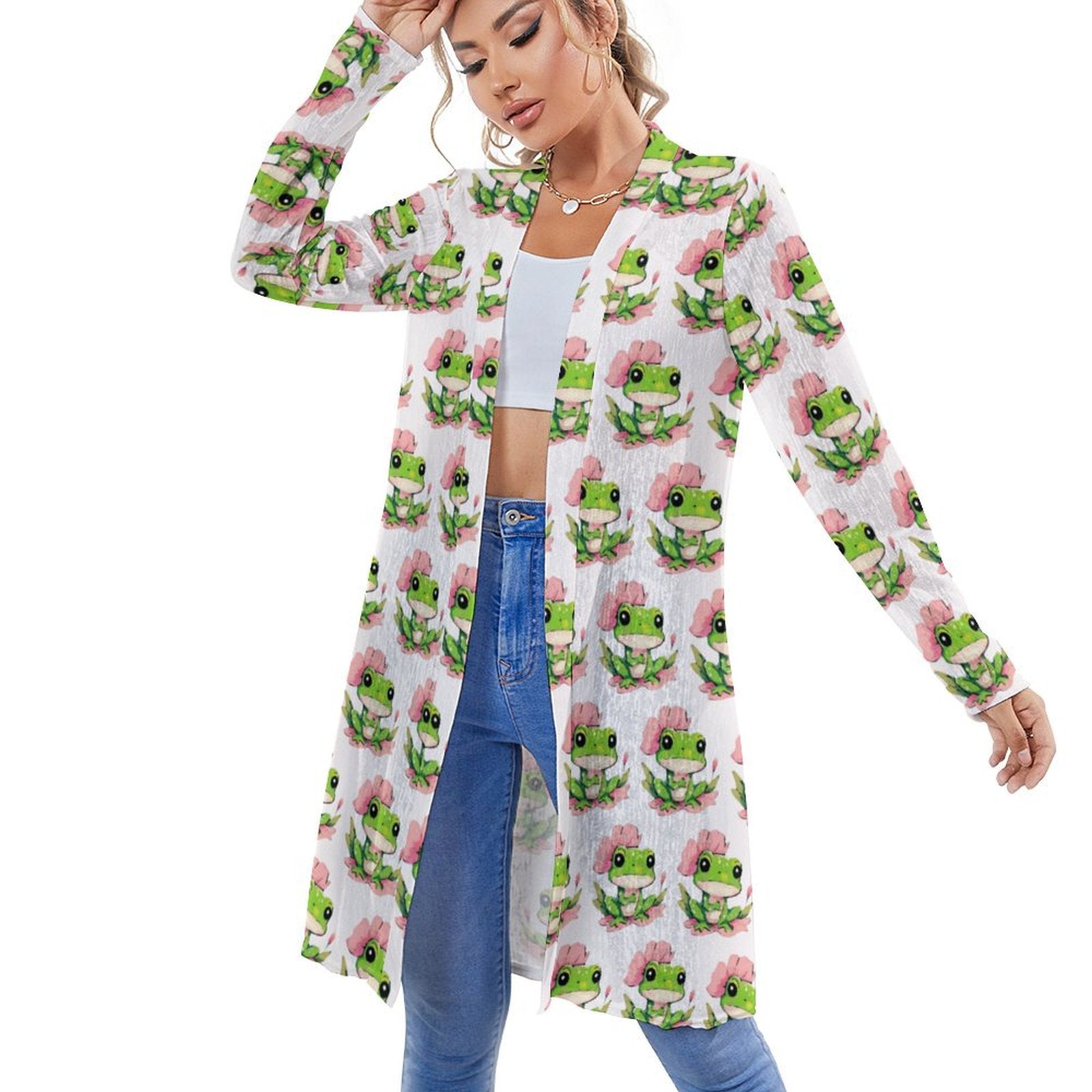 Women's Green Frog Mid-length Cardigan