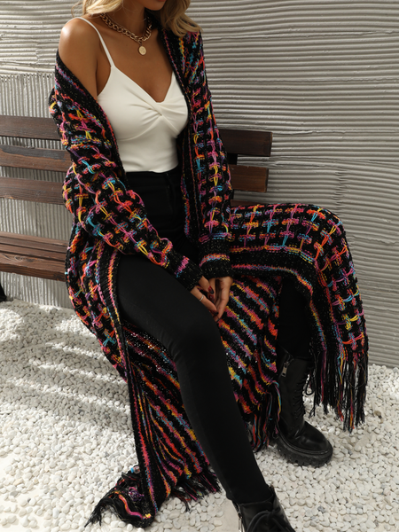 Women's Knitted Fringed Long Cardigan Duster