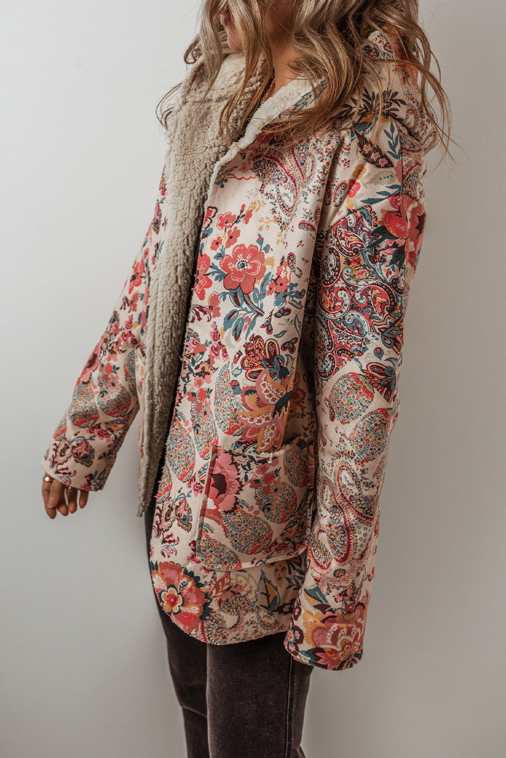 Women's Floral Sherpa Lined Hooded Jacket