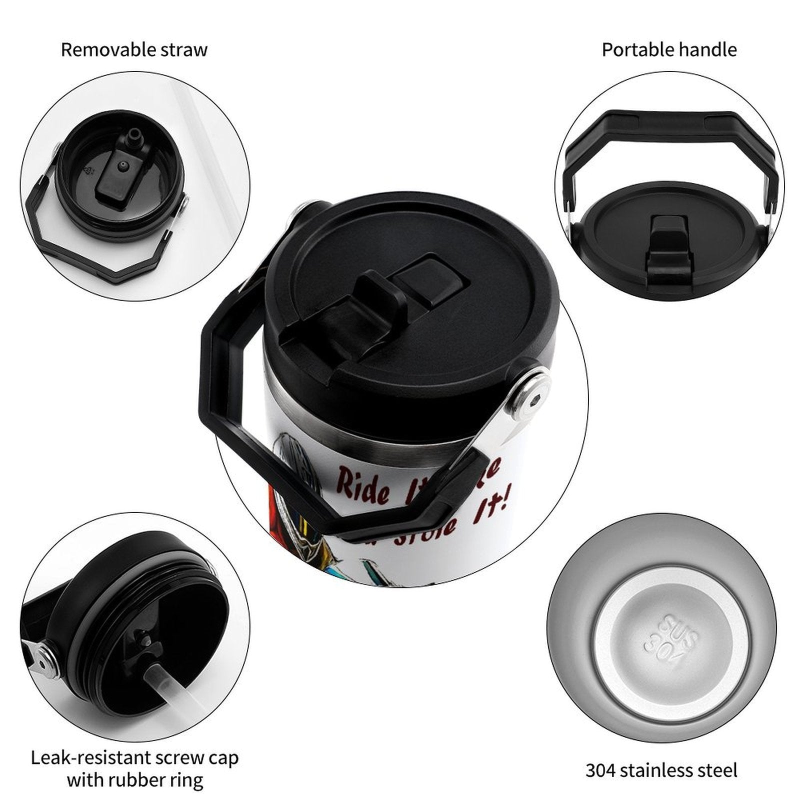 Racing Motorcycle 30 oz Stainless Steel Water Bottle with Popup Spout