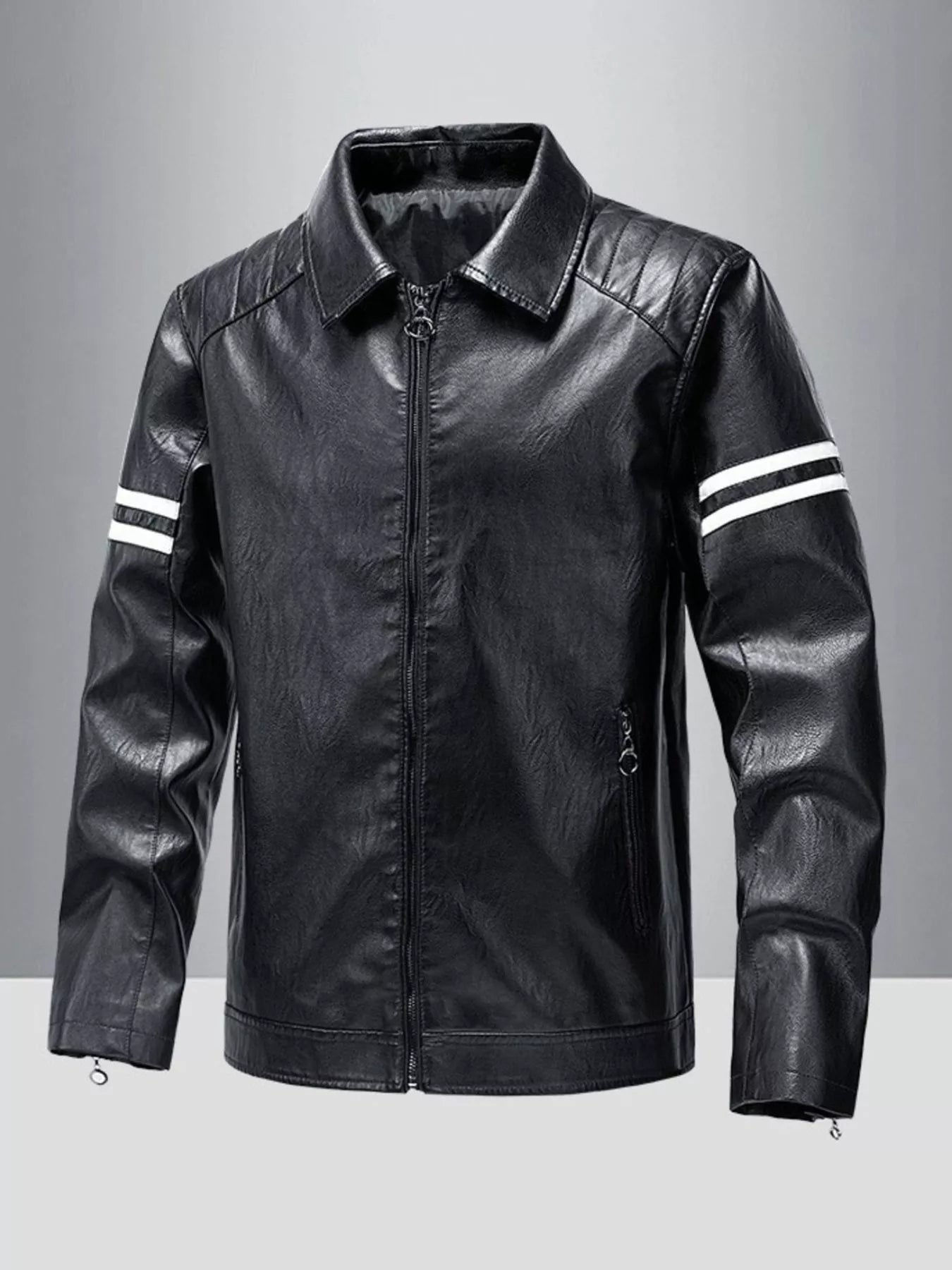 Men's Plus Size Zip Up Faux Leather Motorcycle Jacket