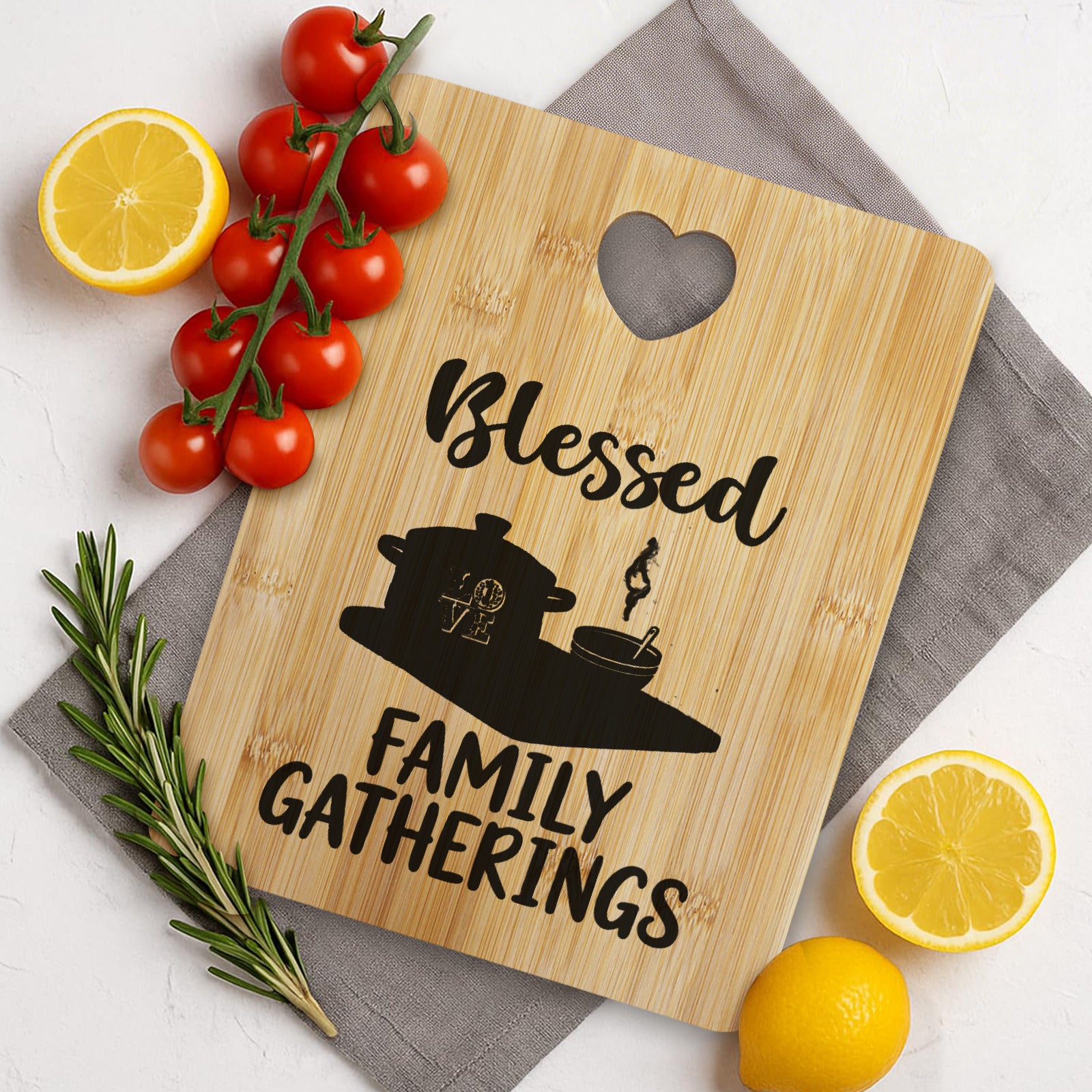 Blessed Family Gatherings Custom Rectangle Bamboo Cutting Board (One Side Printing) | Ships from USA