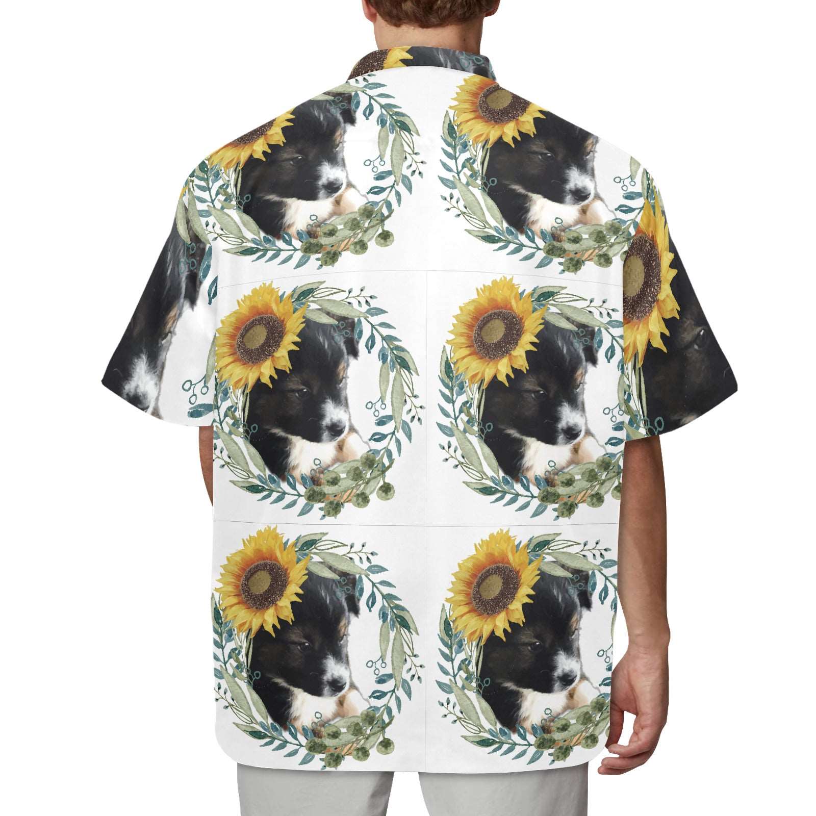 Black Puppy with Sunflowers Design Unisex Grooming Jacket with Zipper up to 2XL