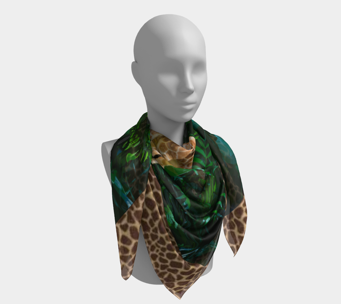 Tall Giraffe on Greenery Square Scarf