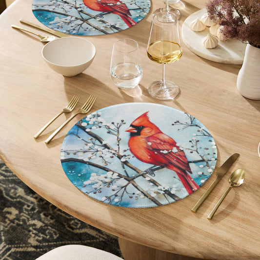 Red Bird in the Snow Custom Round Placemat - 4 pack (Made in USA)