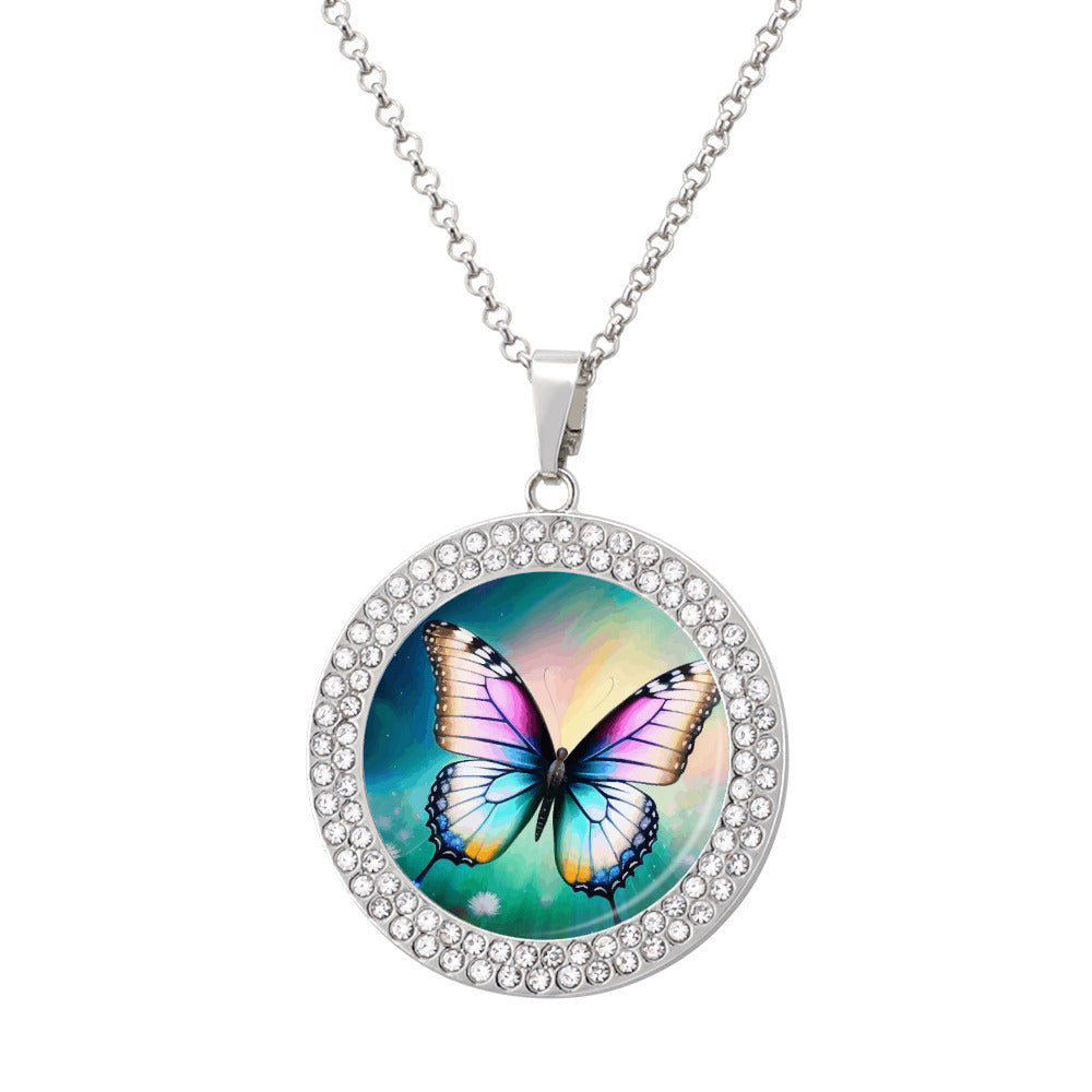 Printed Design Multicolored Diamond Pendant & Necklace