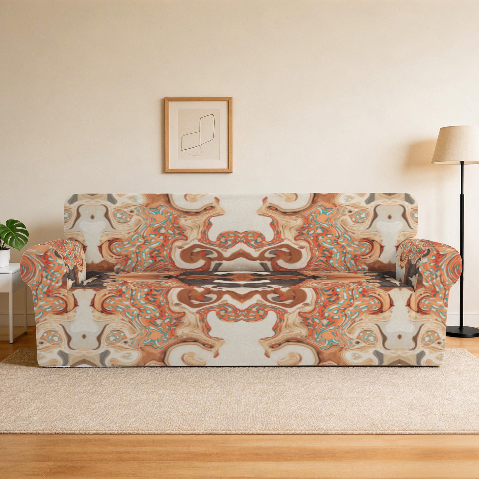 Orange Brown Marble 3-Seater Sofa Cover | Ships from USA