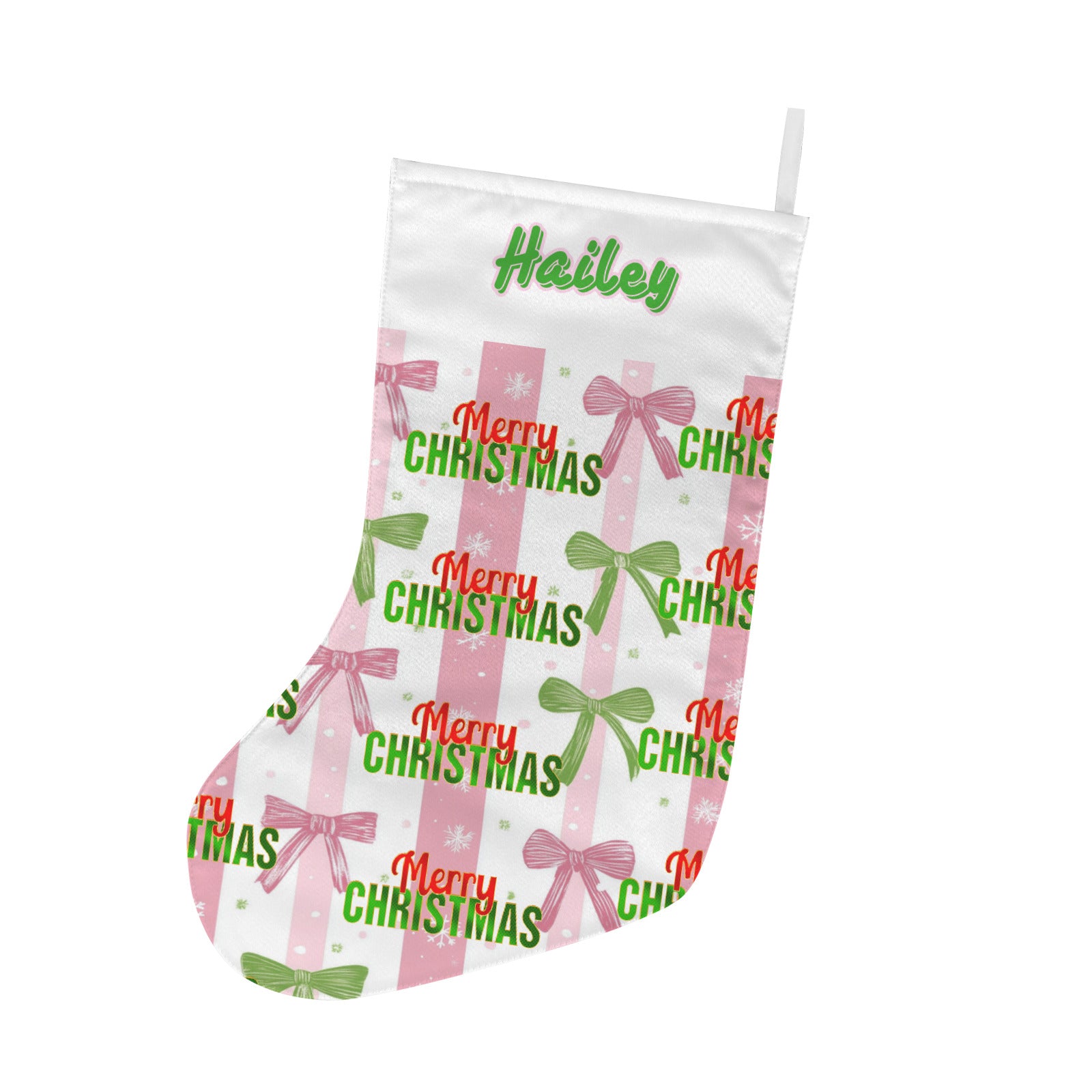 Personalizable Coquette Pink Merry Christmas Stocking (Made in USA)