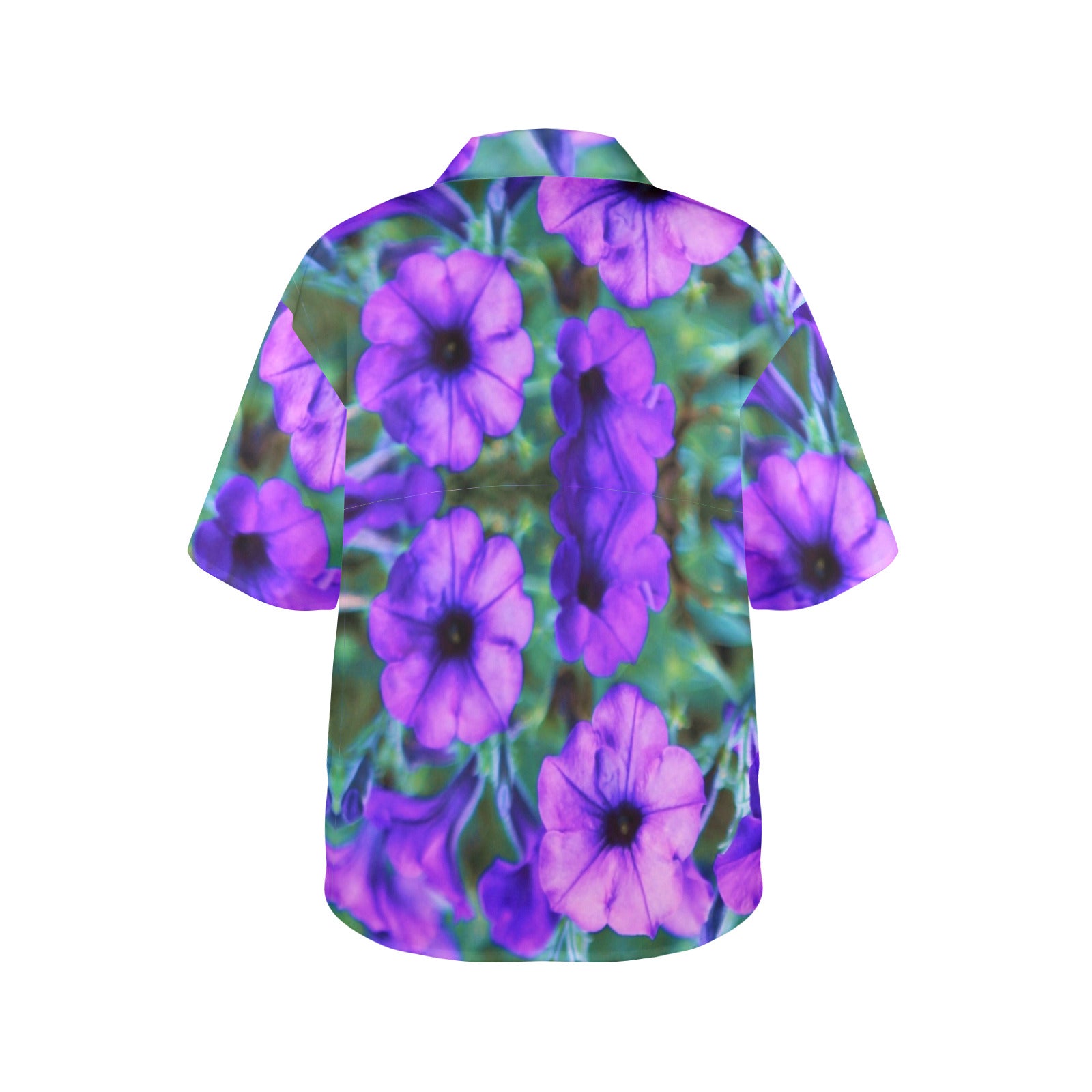 Women's Purple Flowers Hawaiian Button-up Shirt (Made in USA)