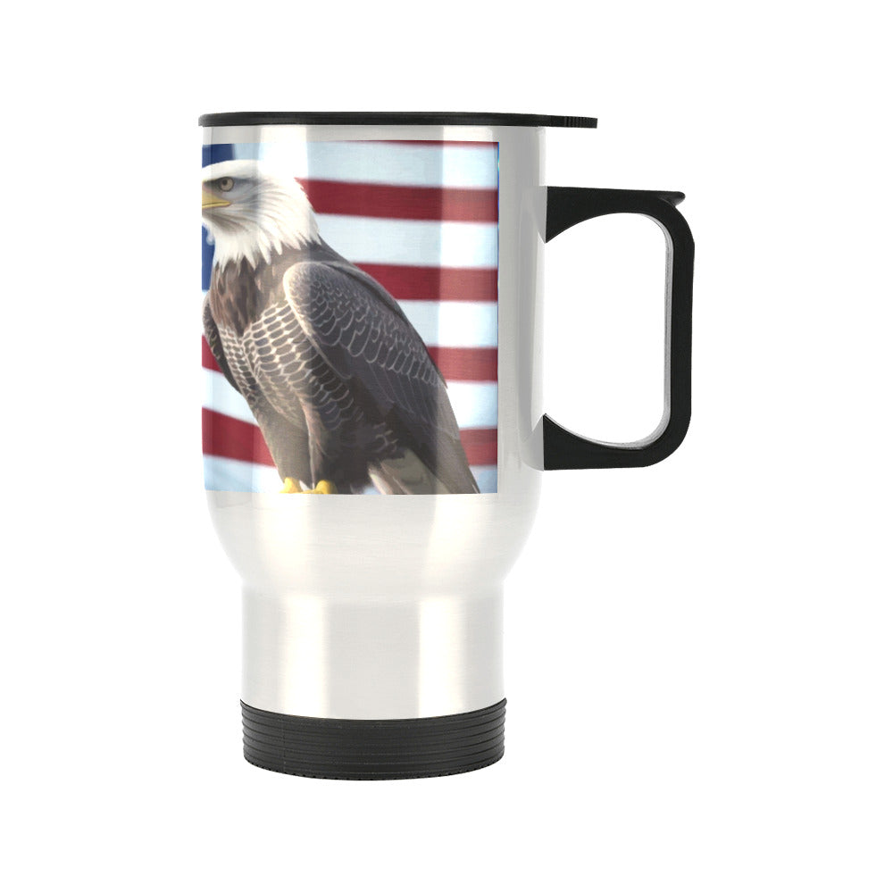 American Bald Eagle Silver Travel Mug - 14 oz (Made in USA)