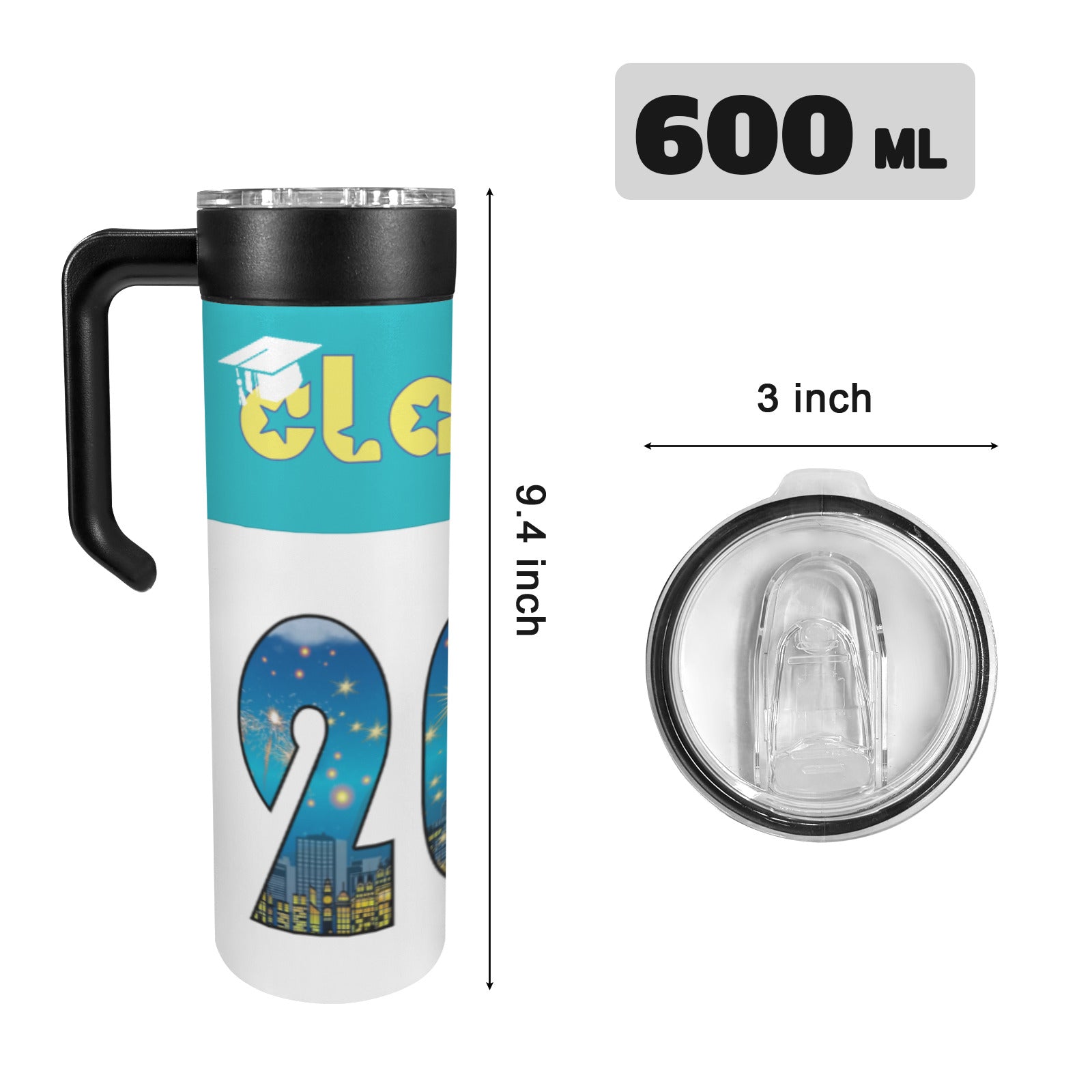 Class of 2027 600ml Insulated Water Bottle with Screw On Handle