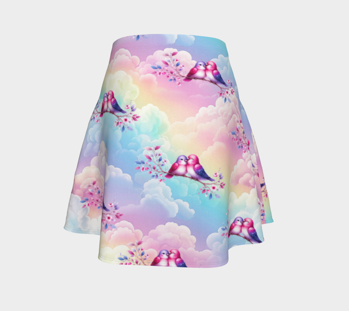 Love Birds and Pastel Skies Short Flared Skirt