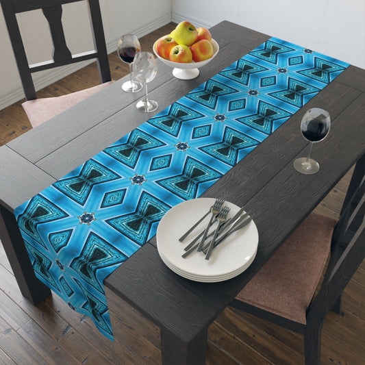 Camino de mesa con diamantes azules, decoración para comedor