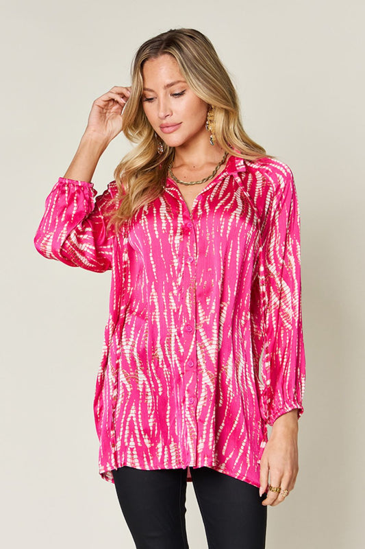 Women's Double Take Printed Button Up Long Sleeve Shirt