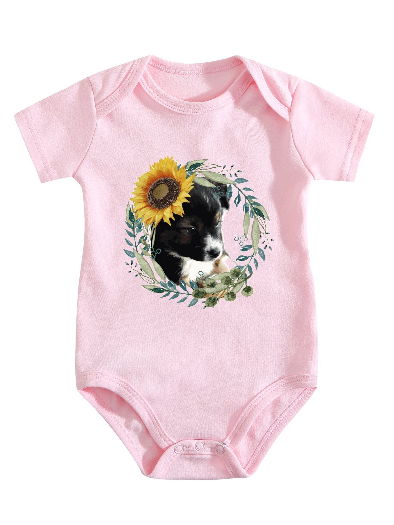 Cute Black Puppy Unisex Cotton Short Sleeve Baby Romper