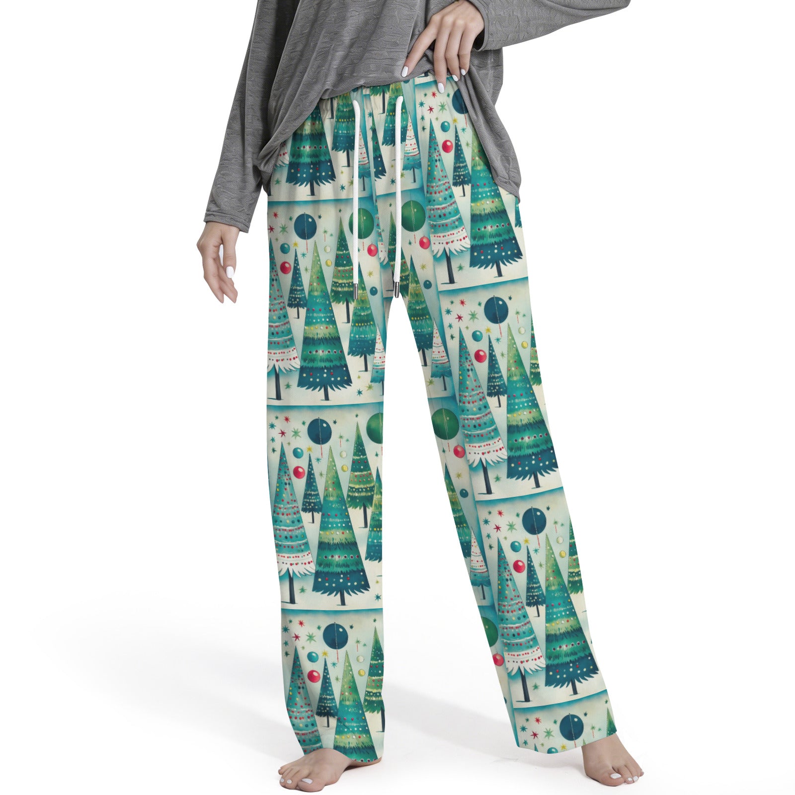 Vintage Christmas Trees Women's Drawstring Lounge Pants Without Pockets (Model L84)