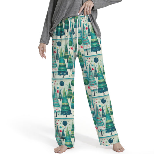 Vintage Christmas Trees Women's Drawstring Lounge Pants Without Pockets (Model L84)
