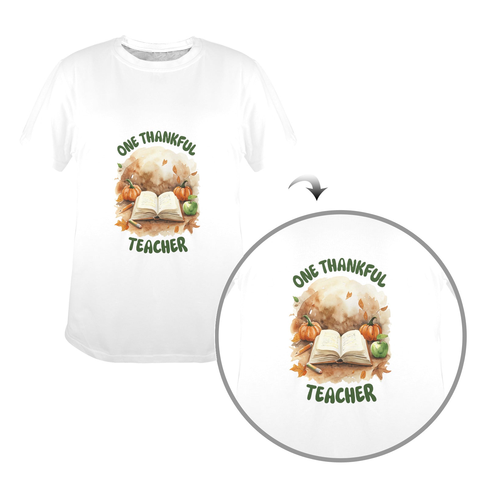 Women's One Thankful Teacher Graphic T-Shirt (Made in USA)