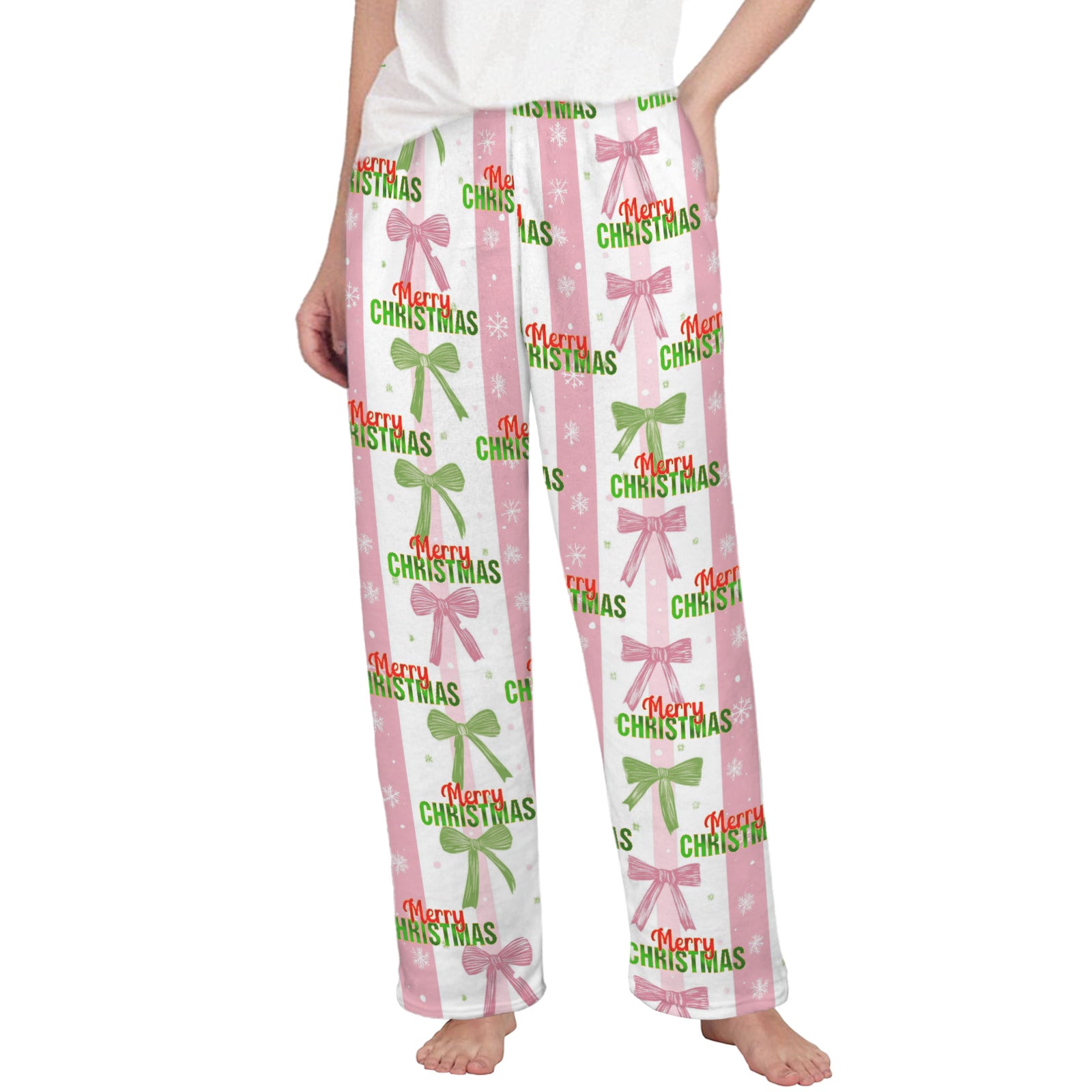 Pink Coquette Merry Christmas Flannel Pajama Pants for Women (Made in USA)
