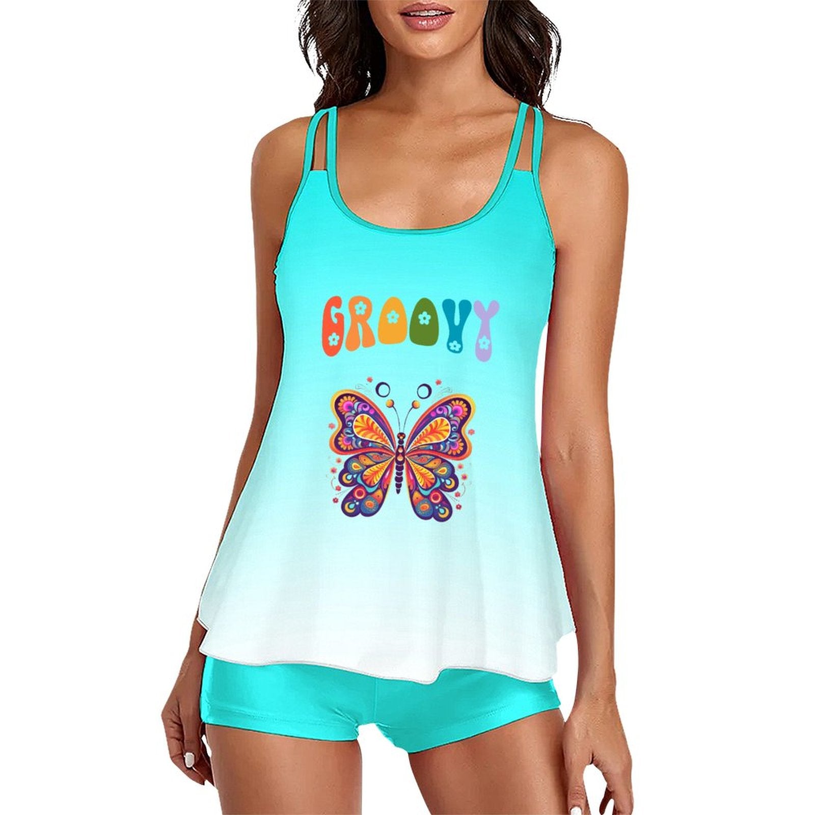 DTF Tankini Two-Piece Swimsuit for Women(Front Printing)