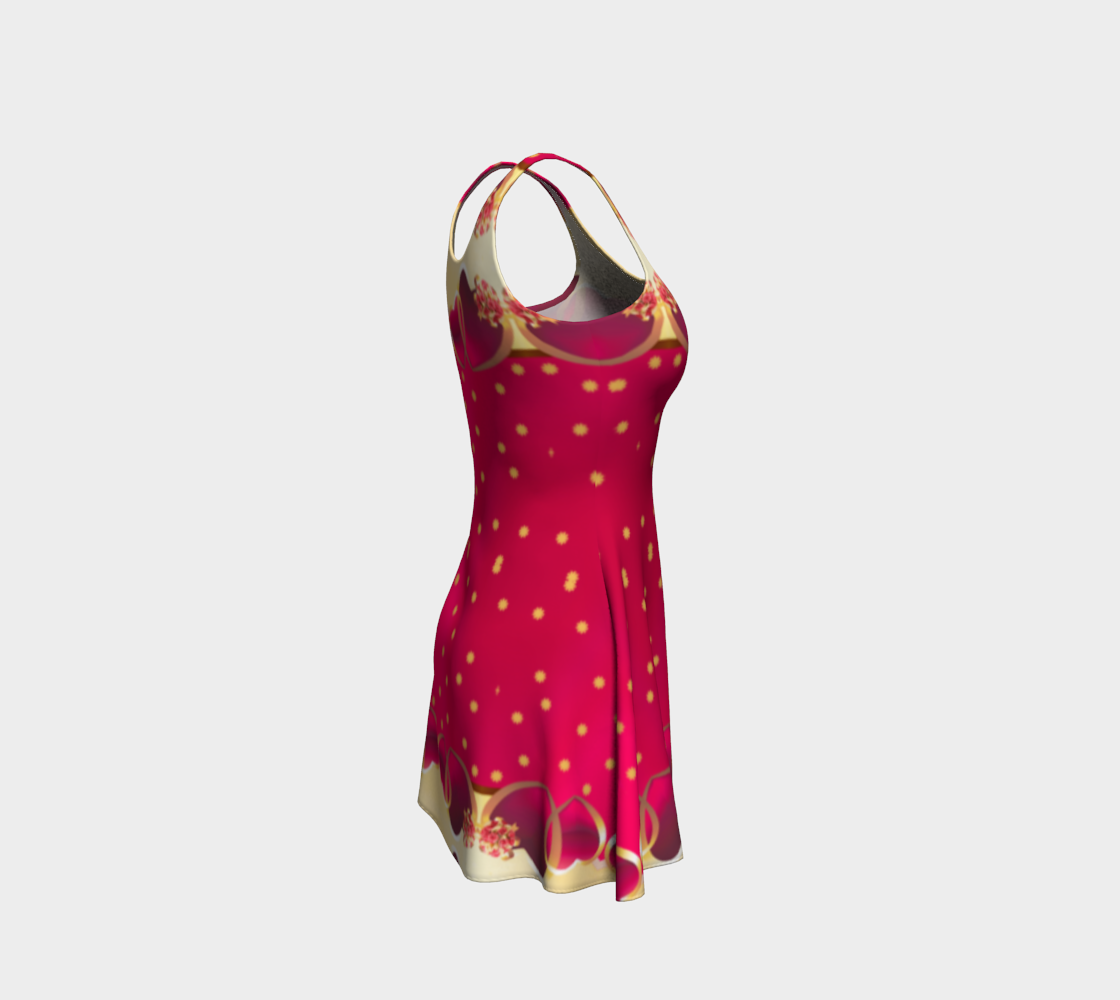Golden Hearts on Red Background Flared Short Dress