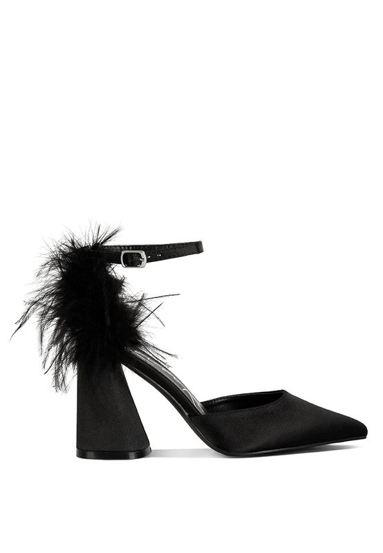 Women's Luxurious Palmetta Fur Detail Block Heeled Sandals